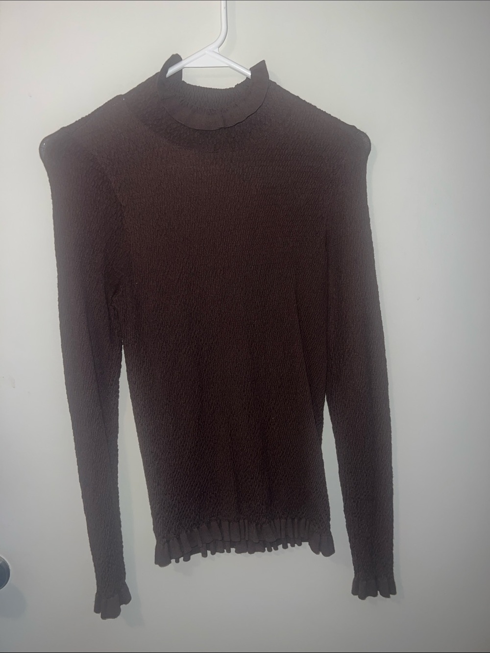 Rachel Parcell Chocolate Brown Turtleneck Crinkled Top